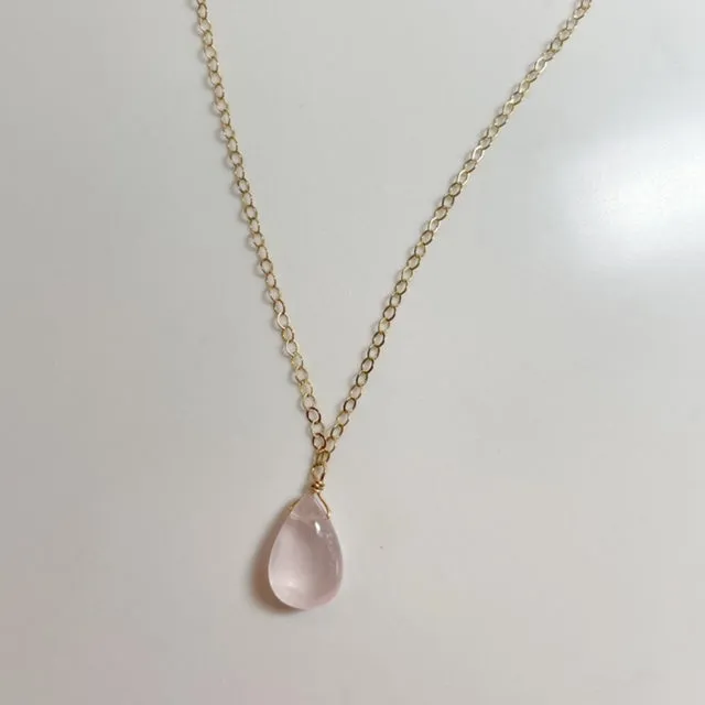 Rose Quartz Teardrop Necklace