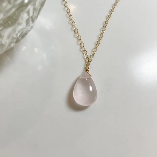 Rose Quartz Teardrop Necklace