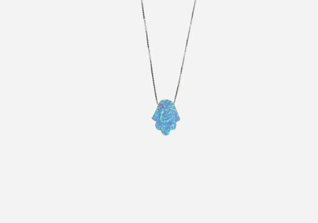 Rosy Blue Opal Hamsa Necklace