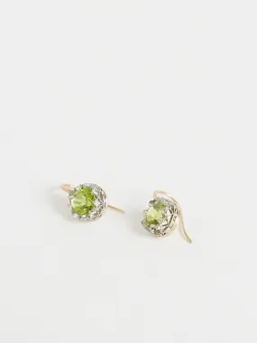 Round Lacy 8mm Faceted Peridot Earrings in 18k Yellow Gold and Platinum