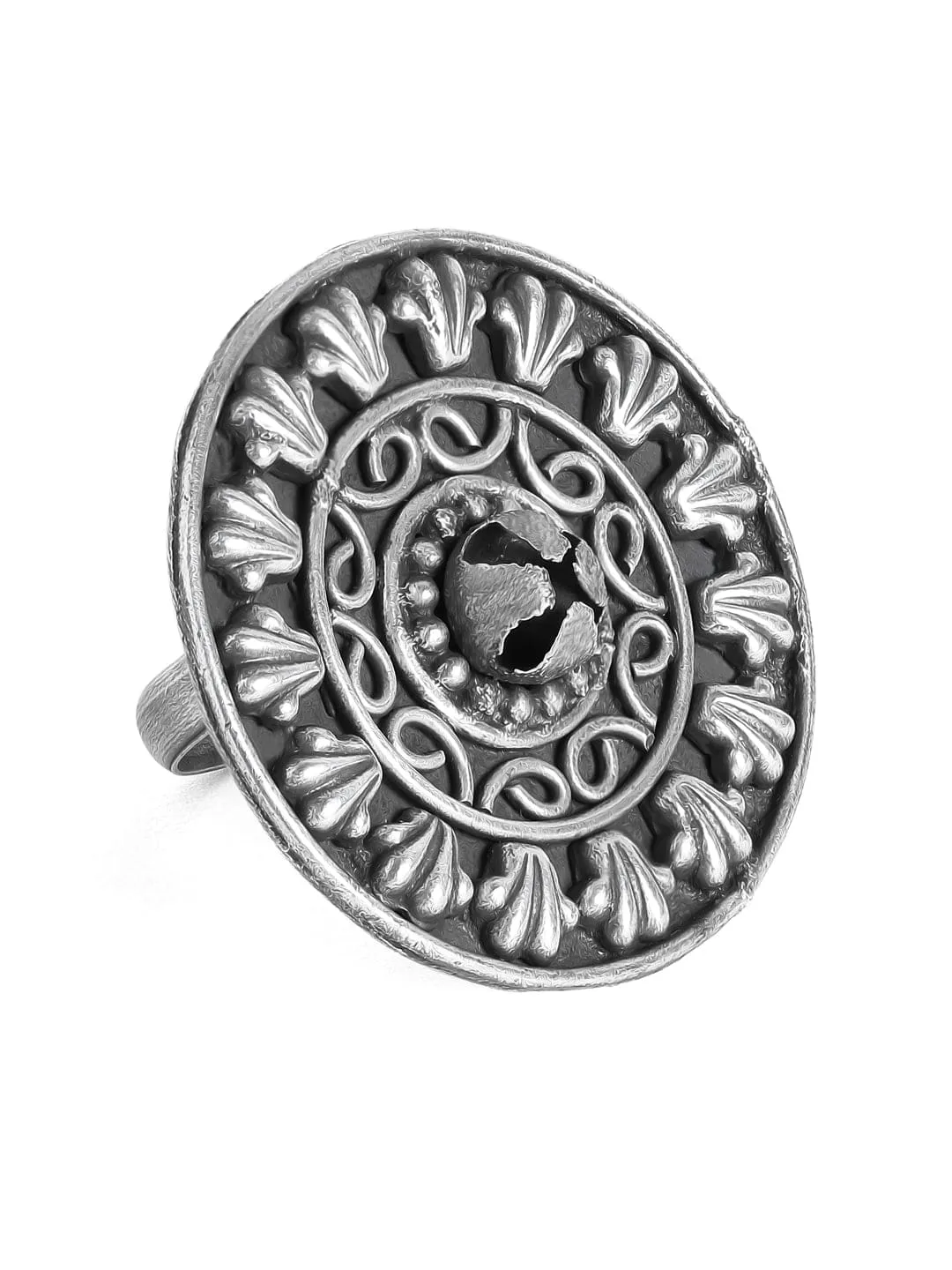 Rubans Oxidised Silver-Plated Floral Filigree Handcrafted Adjustable Finger Ring