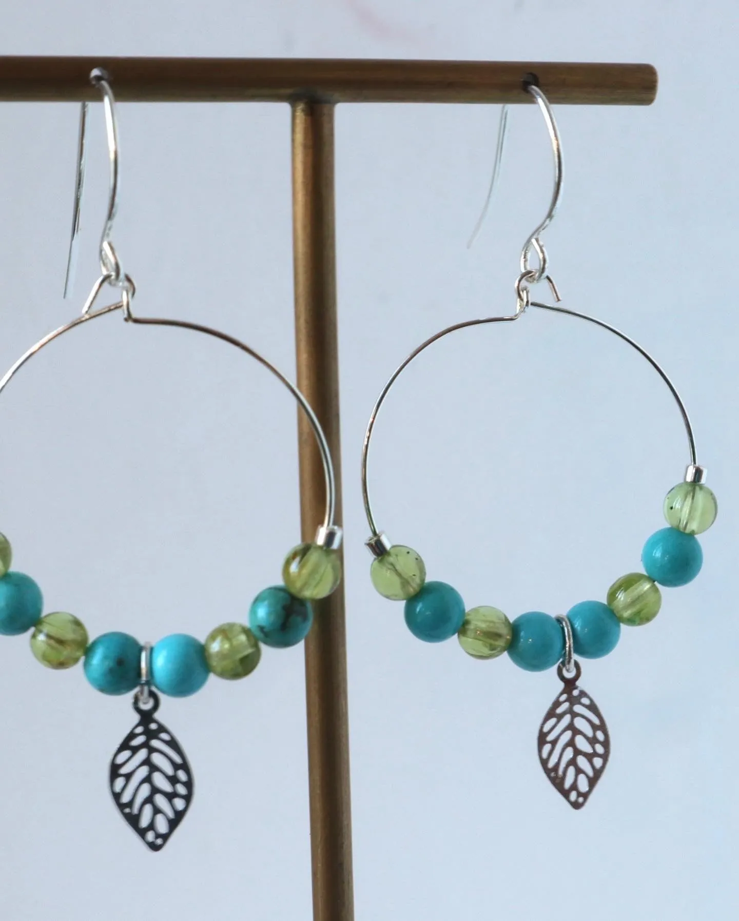 Sea and Green Leaf Earring
