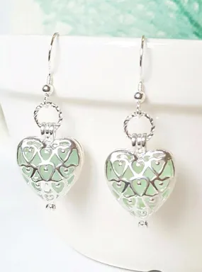 Sea Glass Heart Earrings In Sea Foam Beach Glass