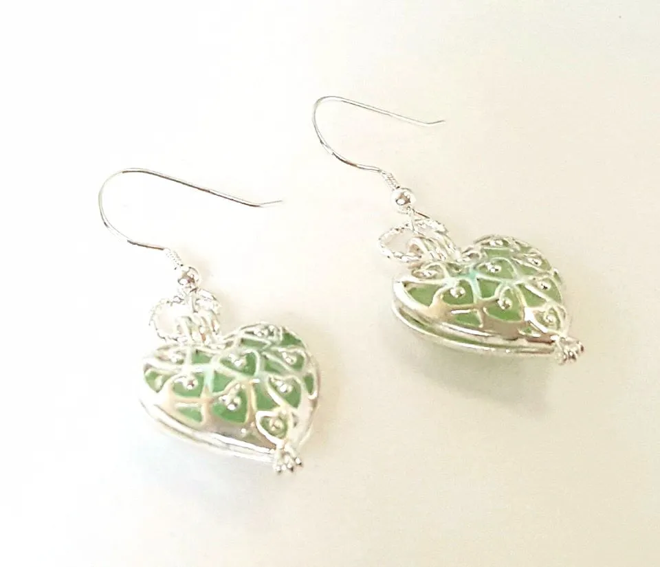 Sea Glass Heart Earrings In Sea Foam Beach Glass