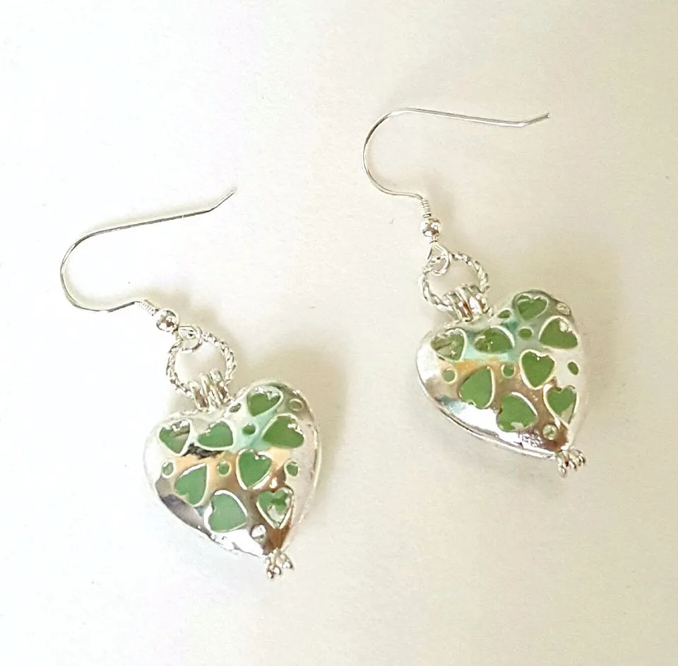 Sea Glass Heart Earrings In Sea Foam Beach Glass