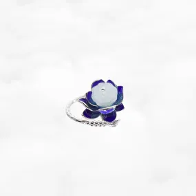Silver Enamel Lotus Ring