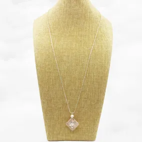 Silver Flower Rose Quartz Necklace