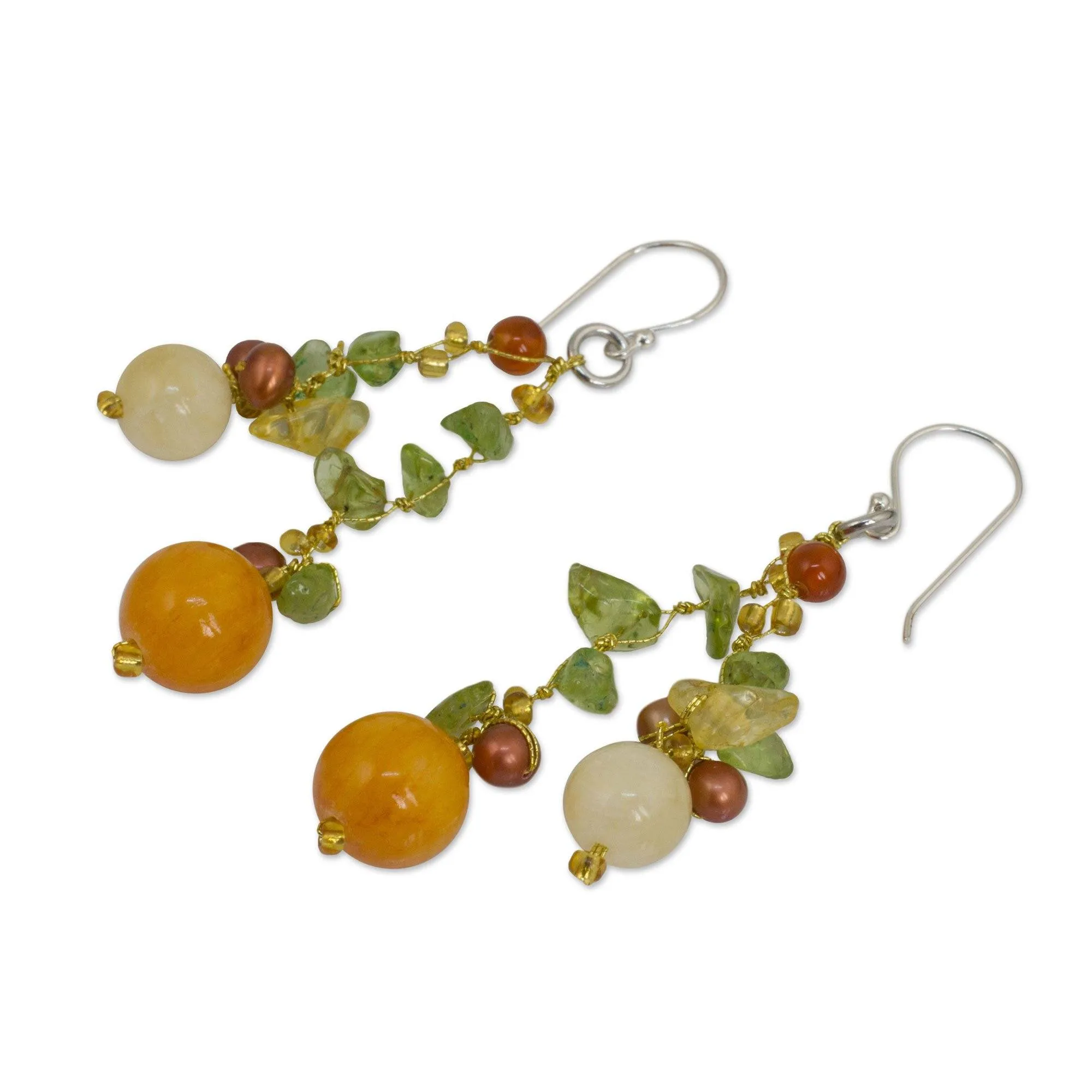 Silver Pearl & Multi-gem Earrings