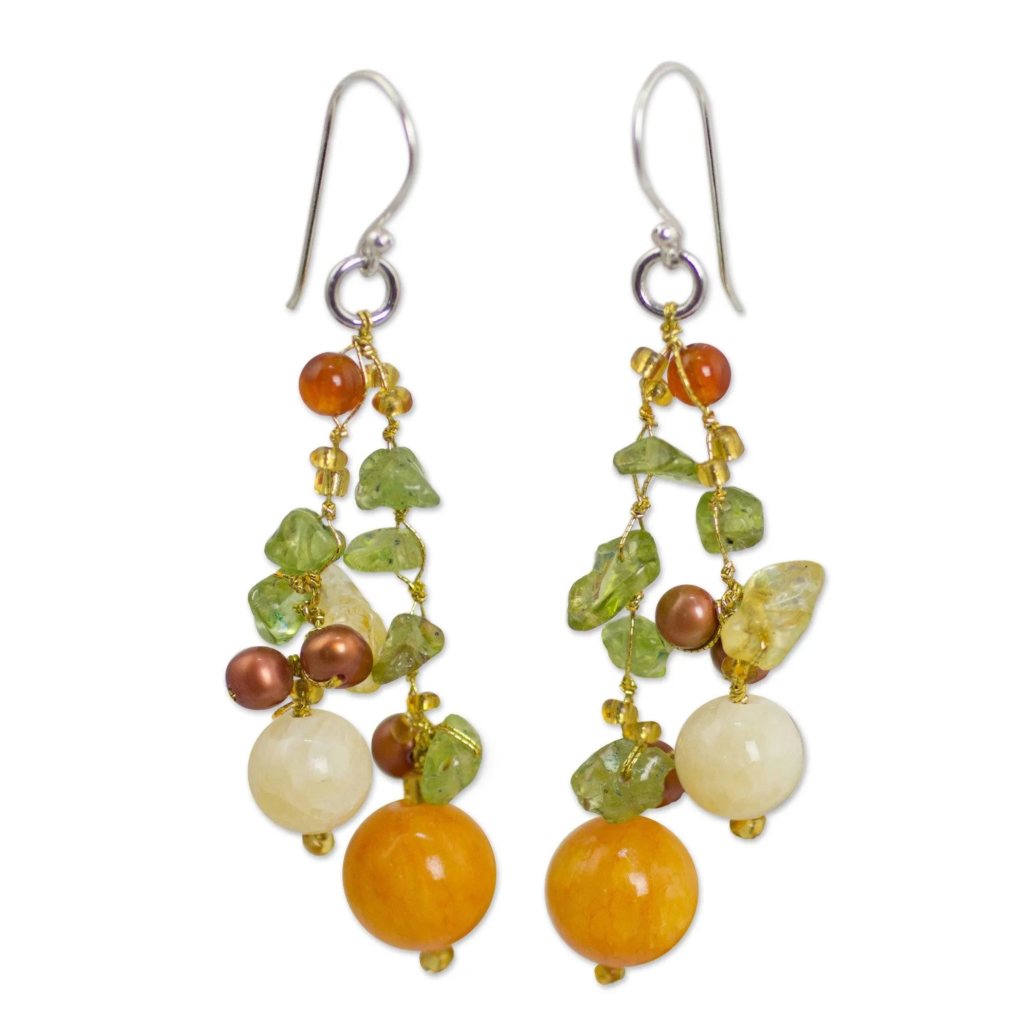 Silver Pearl & Multi-gem Earrings