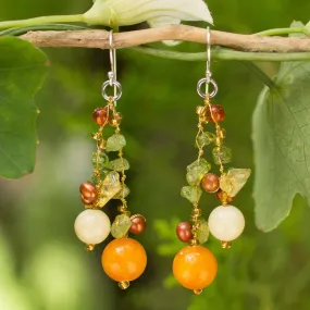 Silver Pearl & Multi-gem Earrings