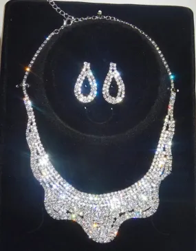 Silver Sparkling Bridal Cocktail Party Necklace Jewellery Set