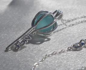 Skeleton Key Necklace Aqua Blue Sea Glass