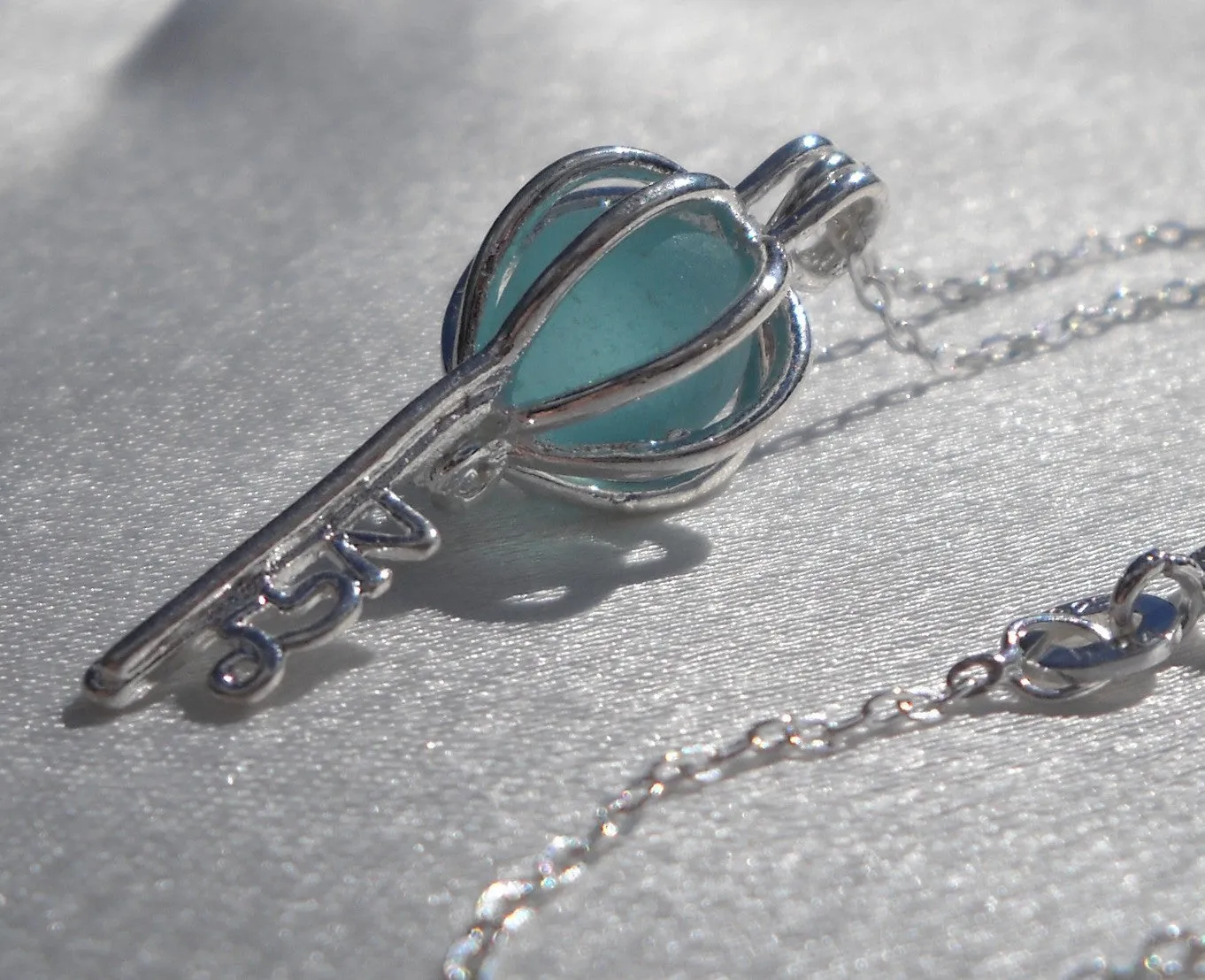 Skeleton Key Necklace Aqua Blue Sea Glass