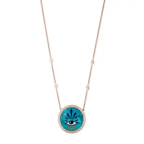SMALL PAVE 3 HEARTS EYE BURST TURQUOISE INLAY NECKLACE
