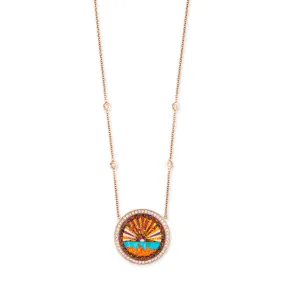 SMALL PAVE DIAMOND ORANGE SUNSHINE INLAY NECKLACE
