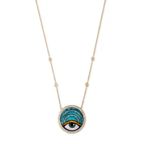 SMALL PAVE ROUND ARCH EYE OPAL INLAY NECKLACE