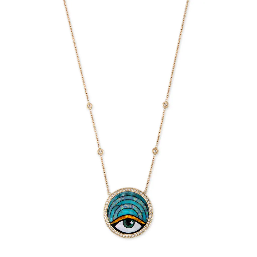 SMALL PAVE ROUND ARCH EYE OPAL INLAY NECKLACE