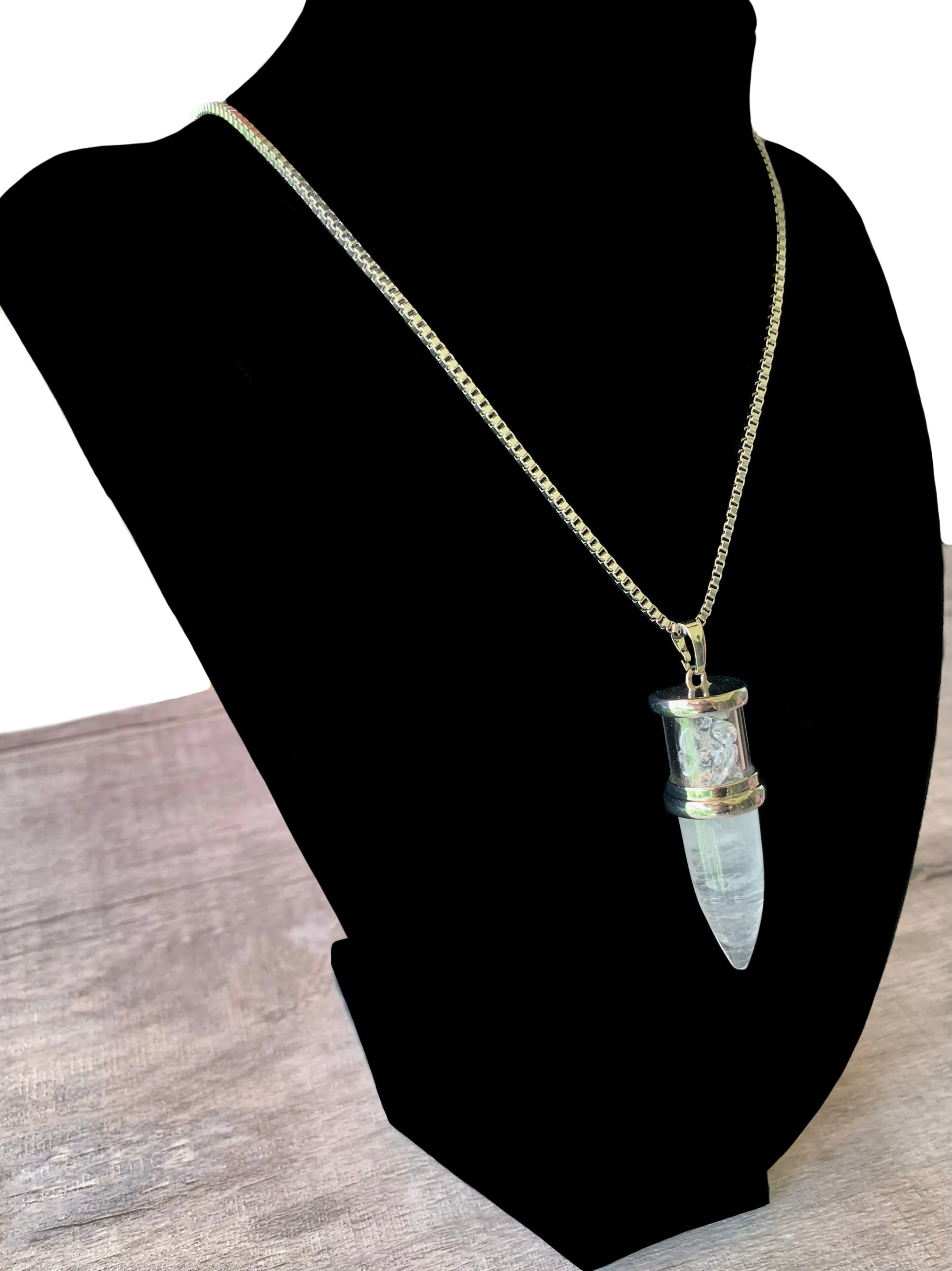 🔴SOLD🔴 Noah Handmade Clear Quartz "Bullet" Pendant on a 22" Boxchain Necklace