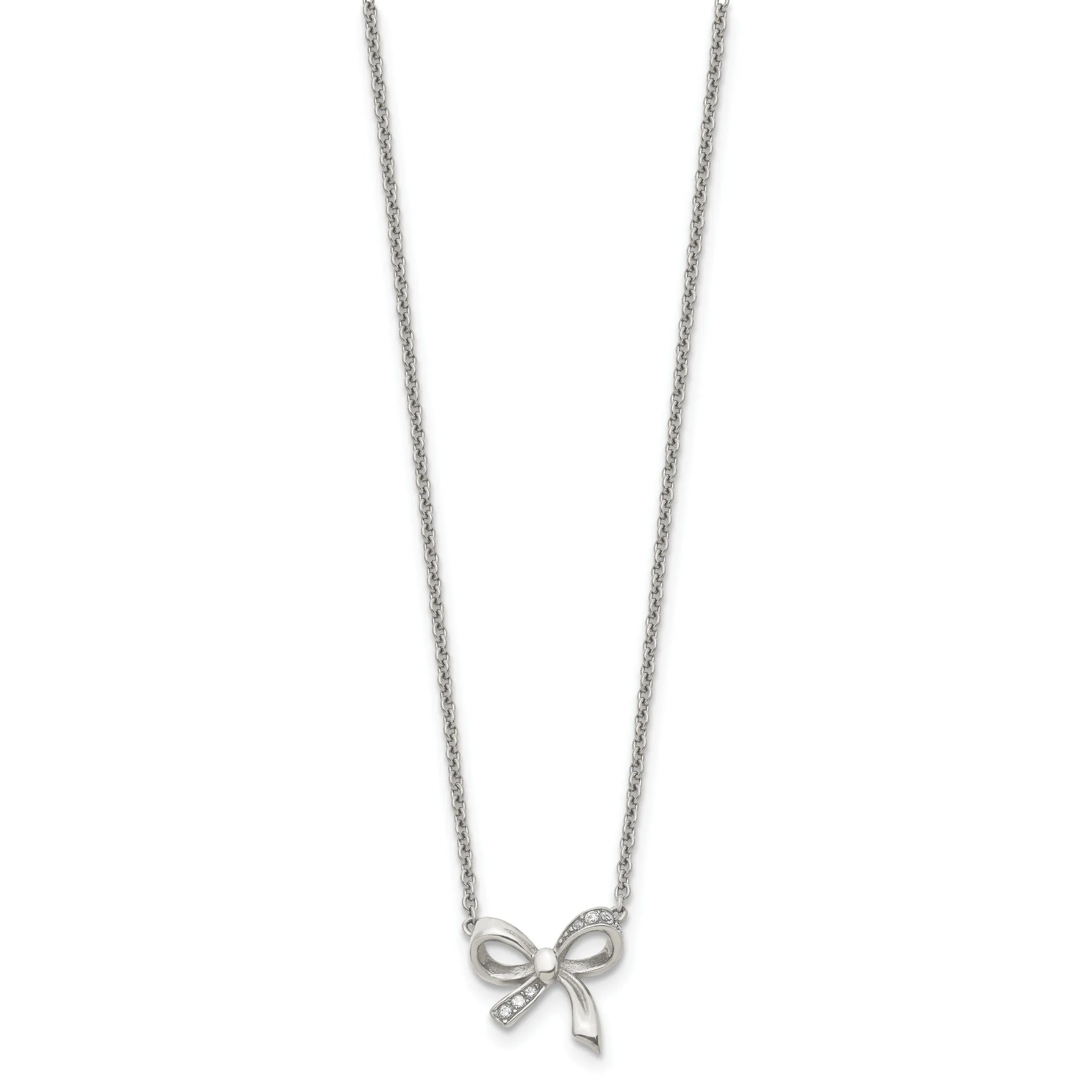 Stainless Steel Polished CZ Bow Necklace