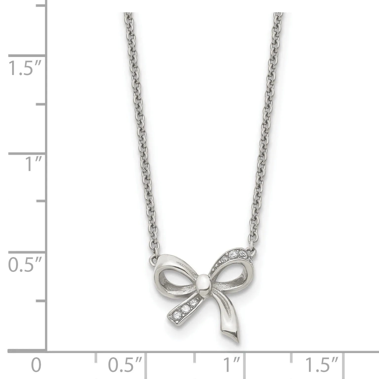 Stainless Steel Polished CZ Bow Necklace
