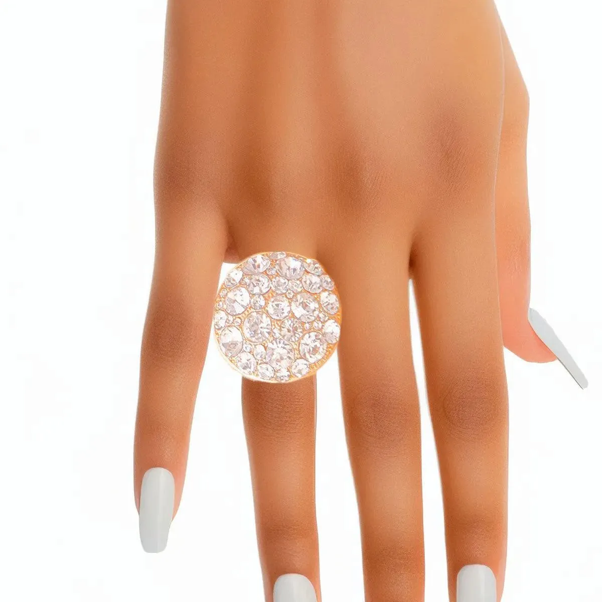 Statement-Making Bauble Centerpiece Cocktail Ring in Clear/Gold