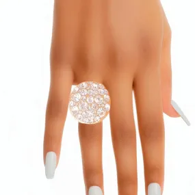 Statement-Making Bauble Centerpiece Cocktail Ring in Clear/Gold