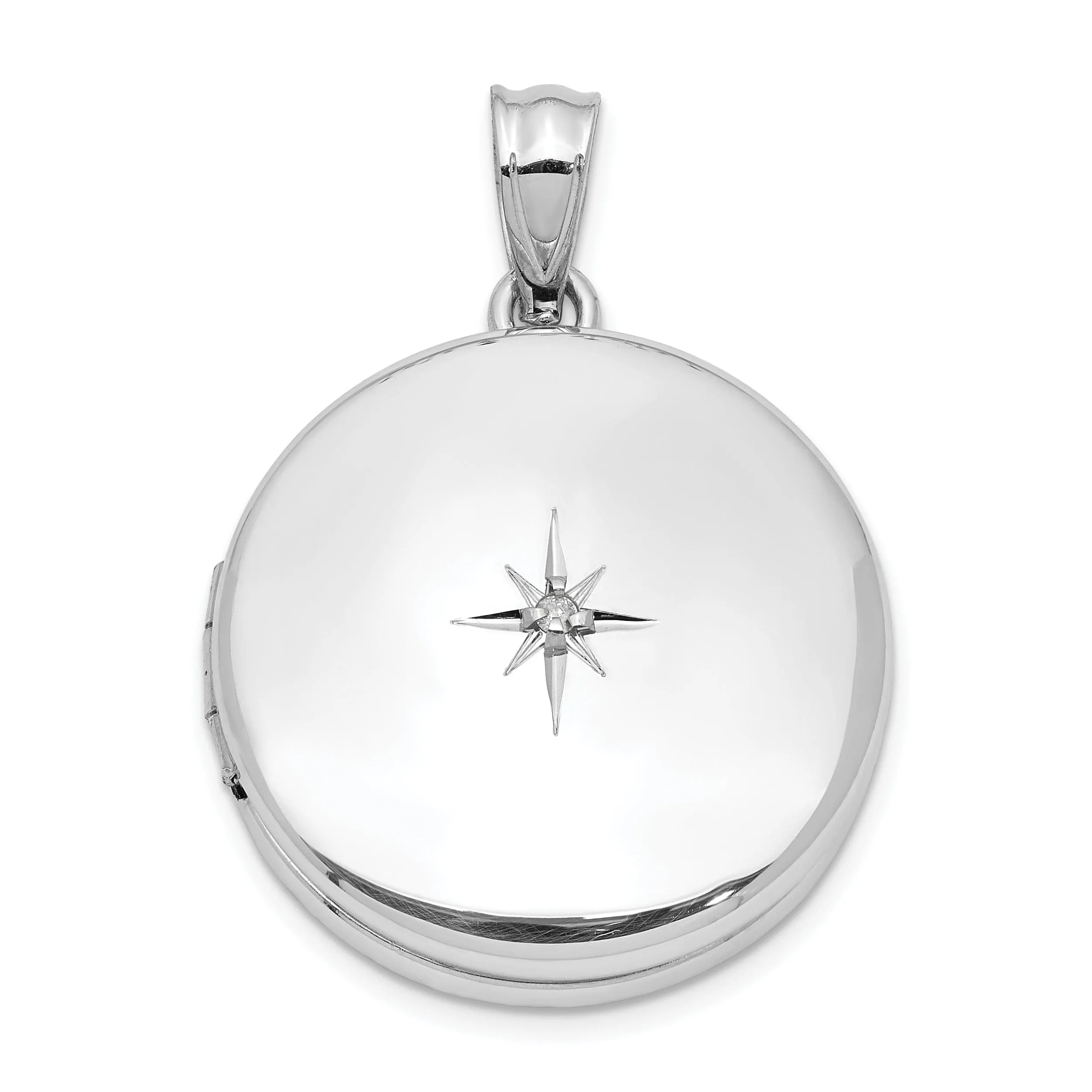 Sterling Silver 20mm Diamond Polished Round Locket