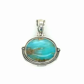 Sterling Silver & Peruvian Blue Opal Oval Pendant with Rope Detail