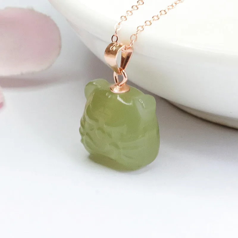 Sterling Silver Hetian Jade Tiger Head Necklace - Fortune's Favor Collection