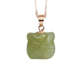 Sterling Silver Hetian Jade Tiger Head Necklace - Fortune's Favor Collection