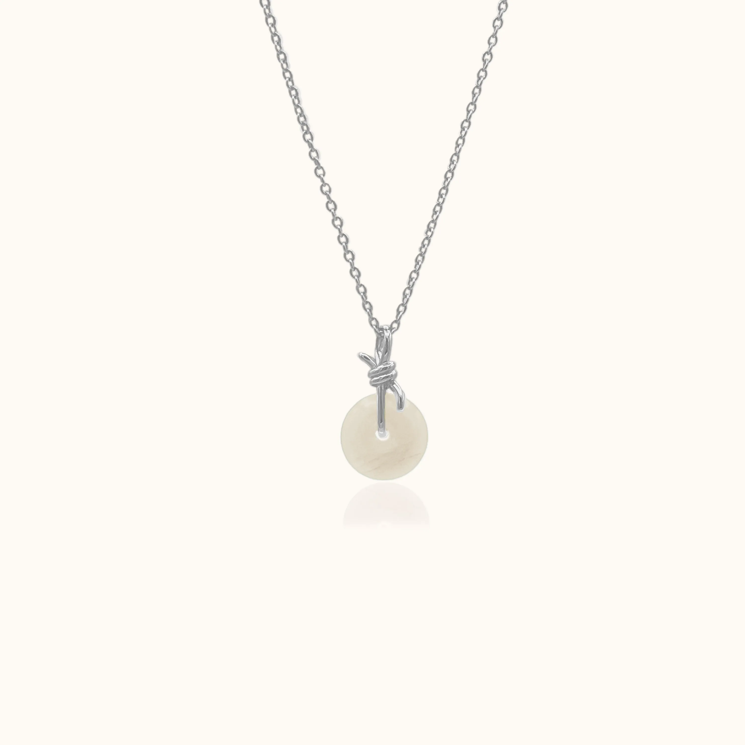 Sterling Silver Knot Necklace with White Jade