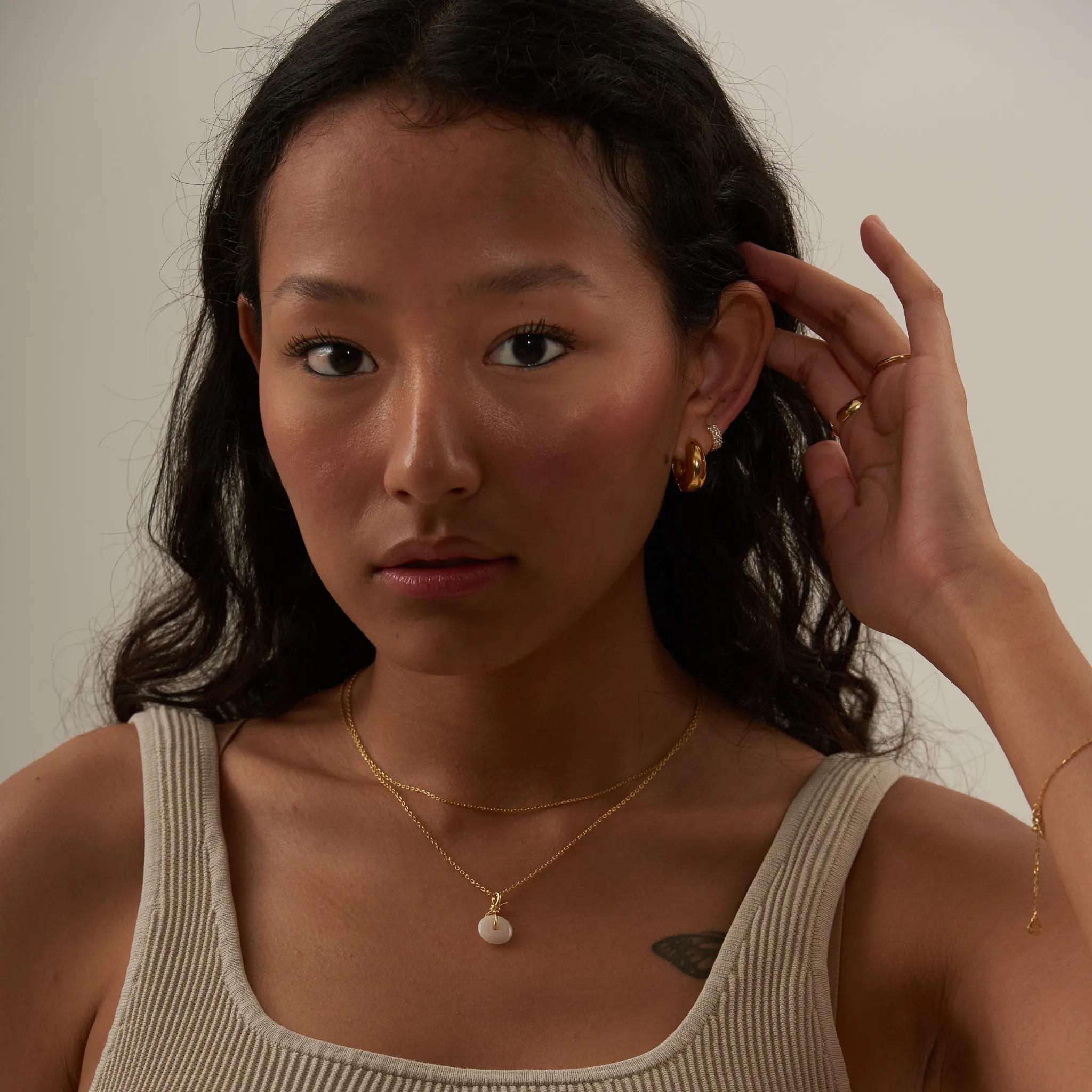 Sterling Silver Knot Necklace with White Jade
