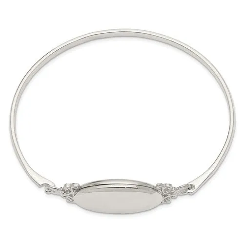 Sterling Silver Oval Locket Bangle Bracelet - Engravable