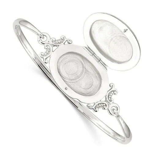 Sterling Silver Oval Locket Bangle Bracelet - Engravable