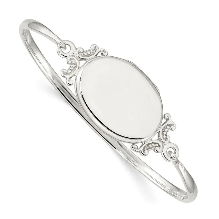 Sterling Silver Oval Locket Bangle Bracelet - Engravable