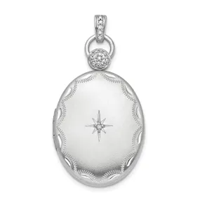 Sterling Silver Rhodium-plate 26mm Diamond Accented diamond cut Locket
