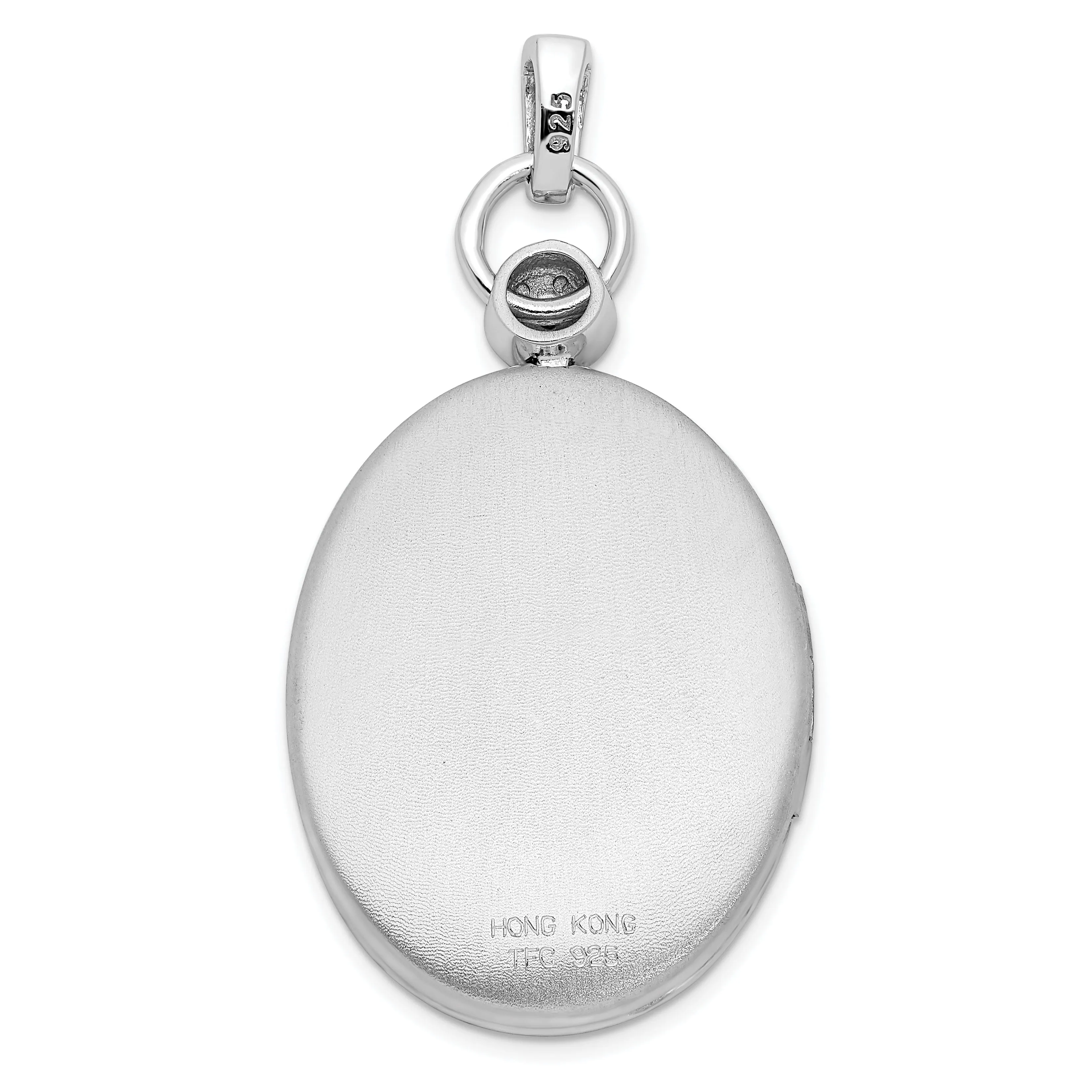 Sterling Silver Rhodium-plate 26mm Diamond Accented diamond cut Locket