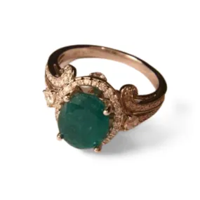 Stunning 14K Yellow Gold Emerald Diamond Cocktail Ring