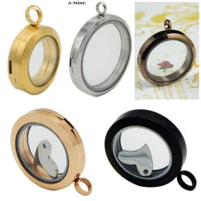 Surgical Stainless Steel Silver Tone Plain Round Pendant Glass Living Floating Memory Locket 20 25 30 35 38 mm Final Sale