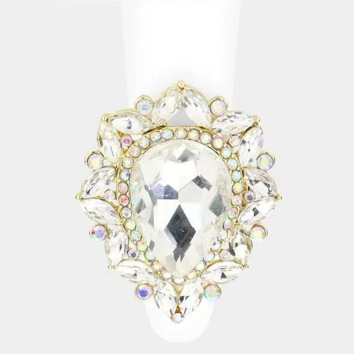 Teardrop Abalone Stone Centered Marquise Stretch Ring