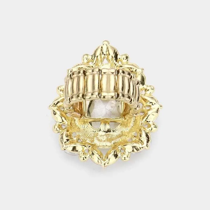 Teardrop Abalone Stone Centered Marquise Stretch Ring