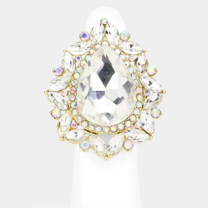 Teardrop Abalone Stone Centered Marquise Stretch Ring