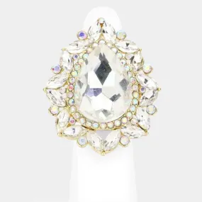 Teardrop Abalone Stone Centered Marquise Stretch Ring