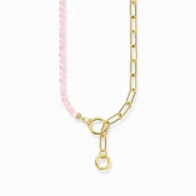 Thomas Sabo Gold-plated Necklace - Link Chain with Rose Quartz Beads