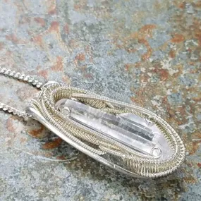 Tibetan Quartz Necklace Wire Wrapped Pendant