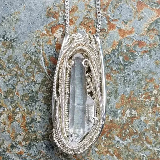 Tibetan Quartz Necklace Wire Wrapped Pendant