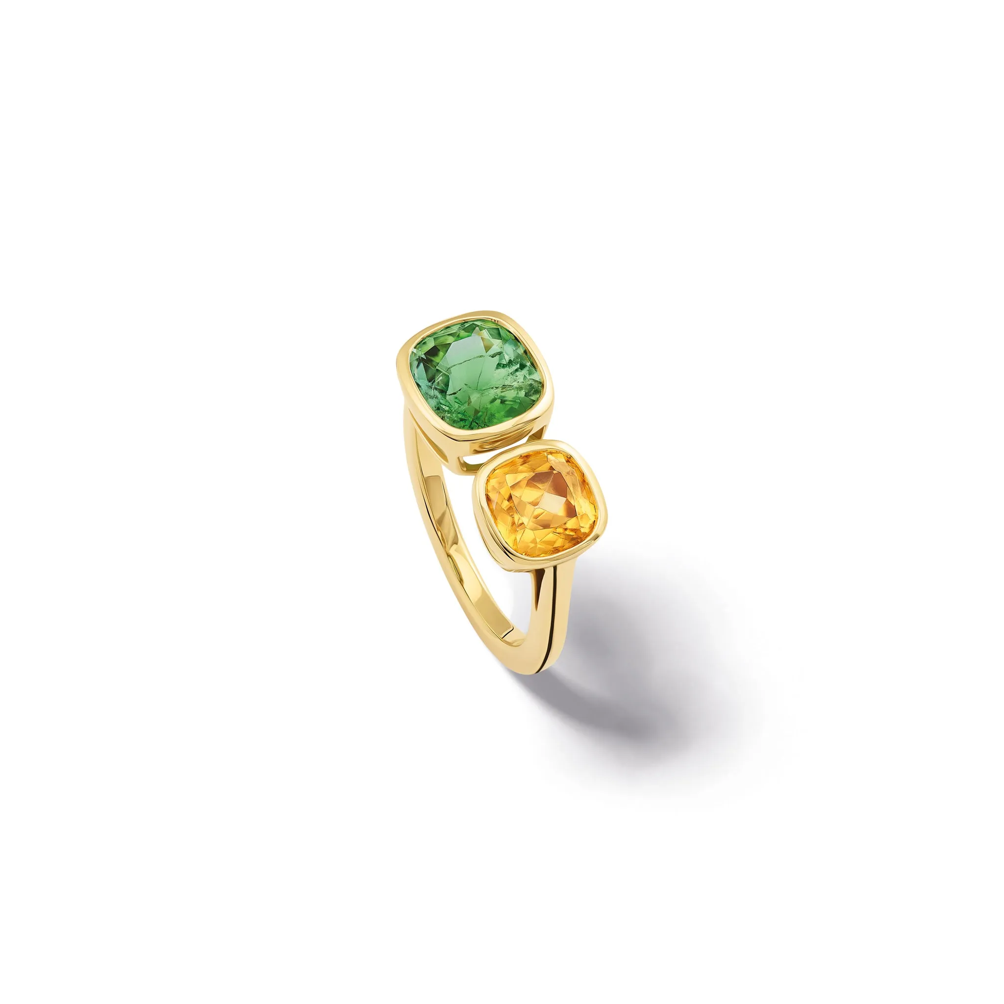 Toi et Moi Ring 18ct Yellow Gold - Mint Tourmaline & Zircon