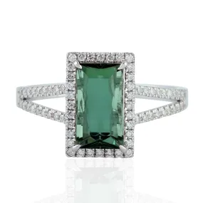 Tourmaline Cocktail Ring 18k White Gold Diamond Handmade Jewelry