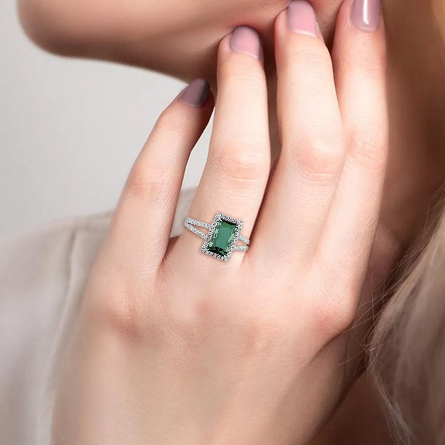 Tourmaline Cocktail Ring 18k White Gold Diamond Handmade Jewelry