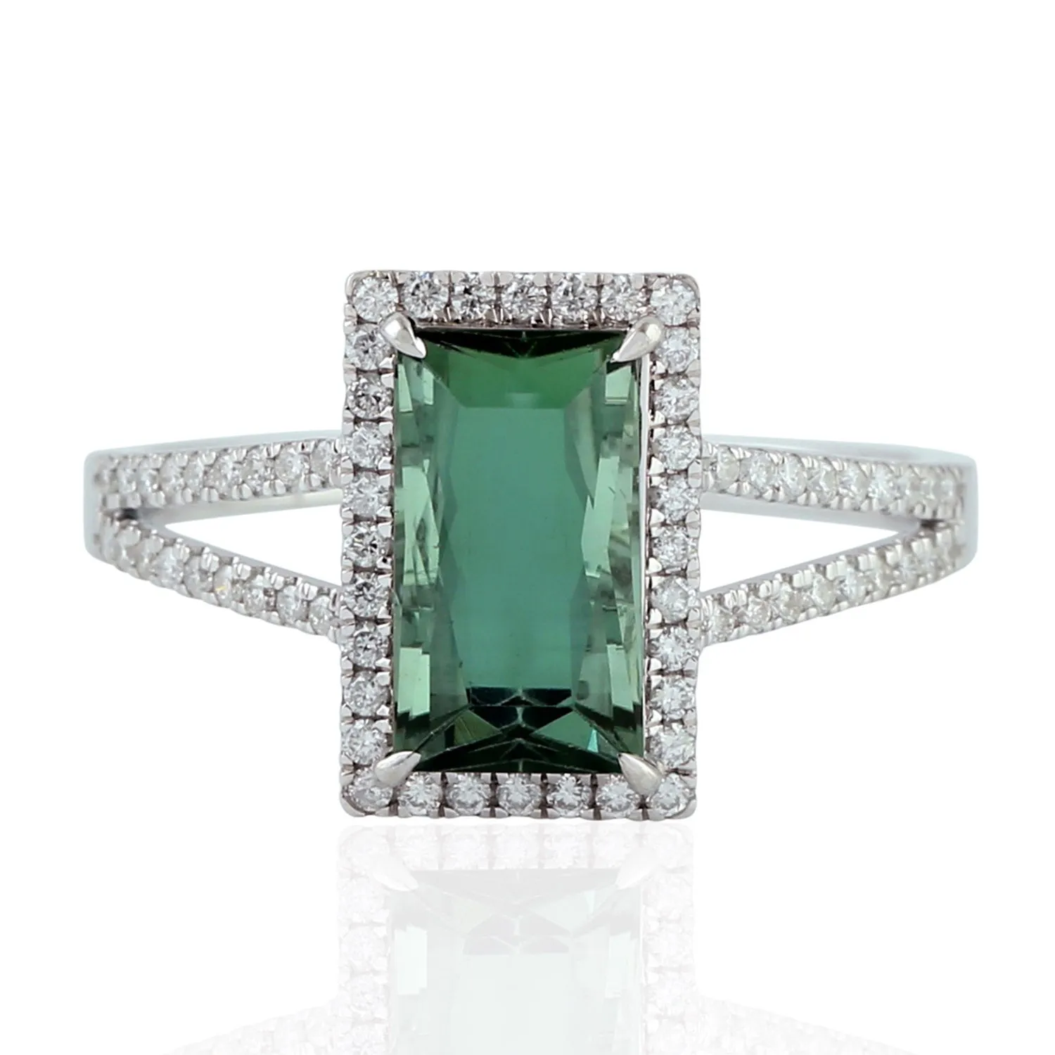 Tourmaline Cocktail Ring 18k White Gold Diamond Handmade Jewelry